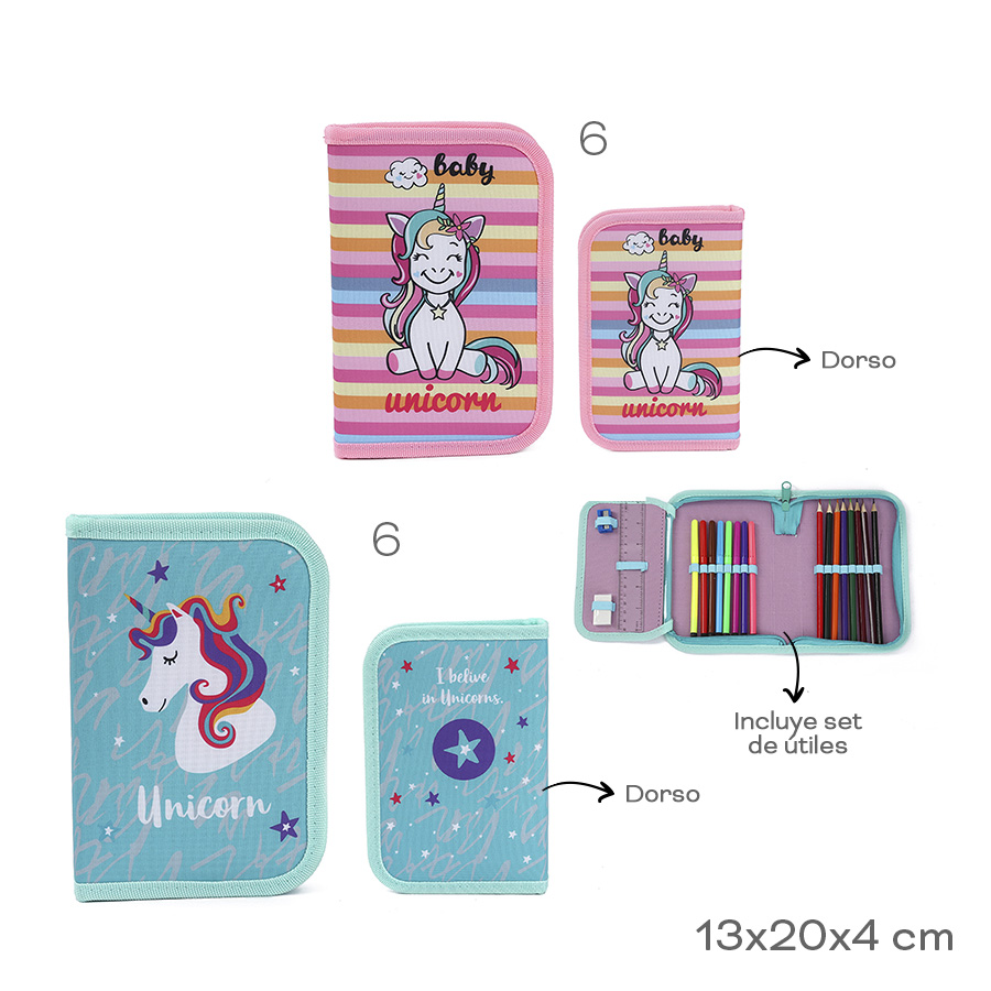 CARTUCHERA CON ÚTILES TRENDY 52588 UNICORNIO AQUA