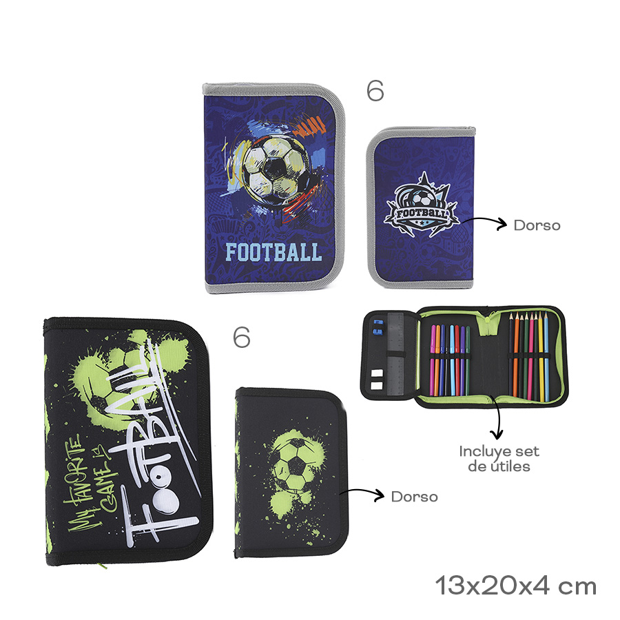 CARTUCHERA CON ÚTILES TRENDY 52586 FÚTBOL NEGRO