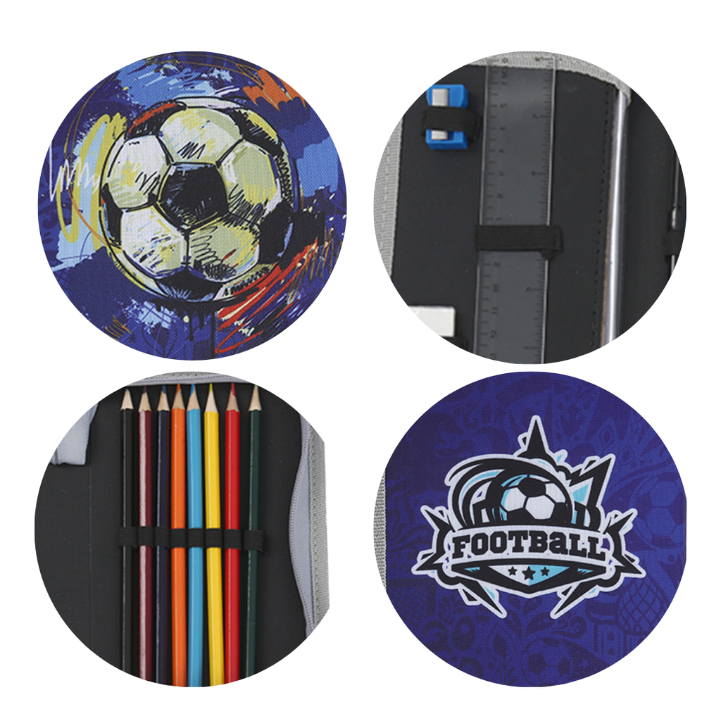 CARTUCHERA CON ÚTILES TRENDY 52586 FÚTBOL AZUL