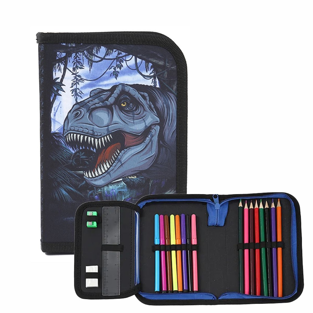 CARTUCHERA CON ÚTILES TRENDY 52587 DINOSAURIO NEGRO