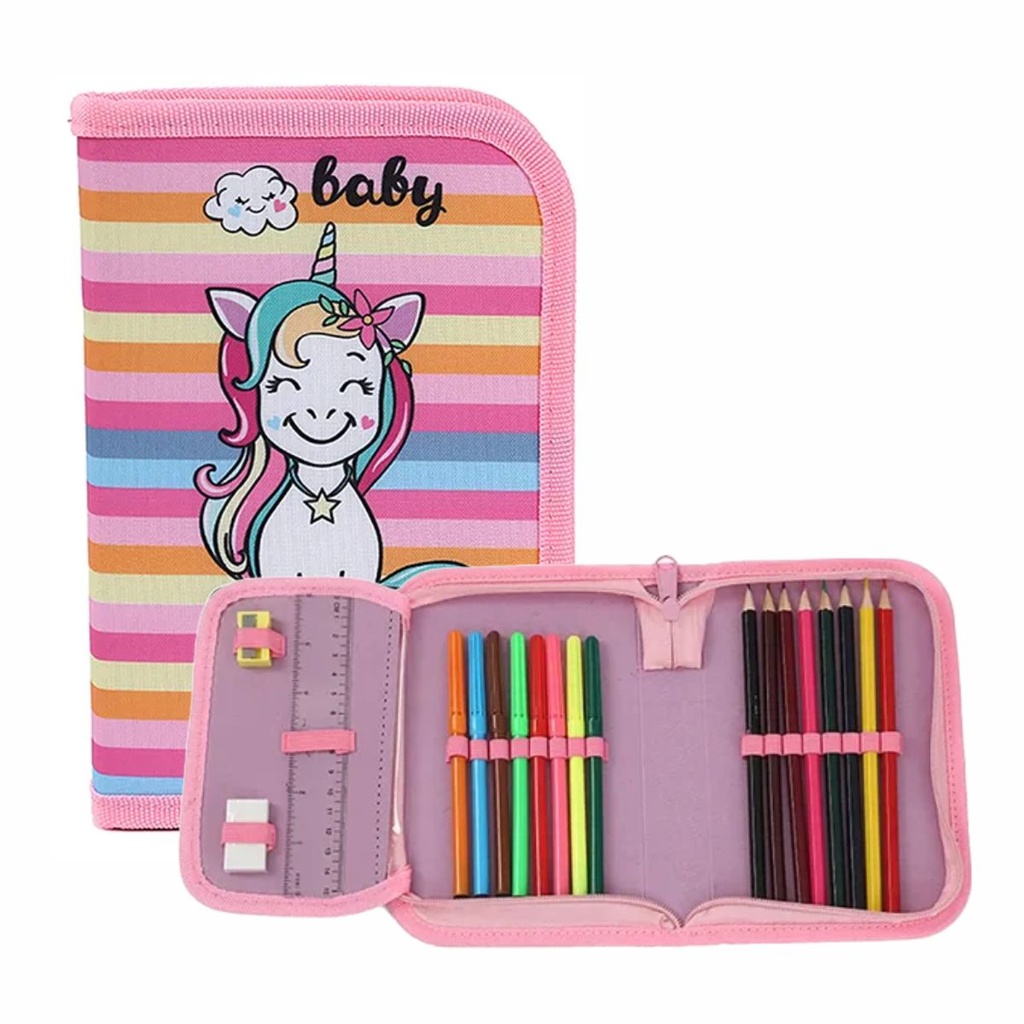 CARTUCHERA CON ÚTILES TRENDY 52588 UNICORNIO ROSA