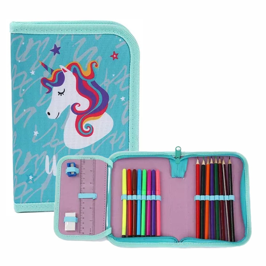 CARTUCHERA CON ÚTILES TRENDY 52588 UNICORNIO AQUA