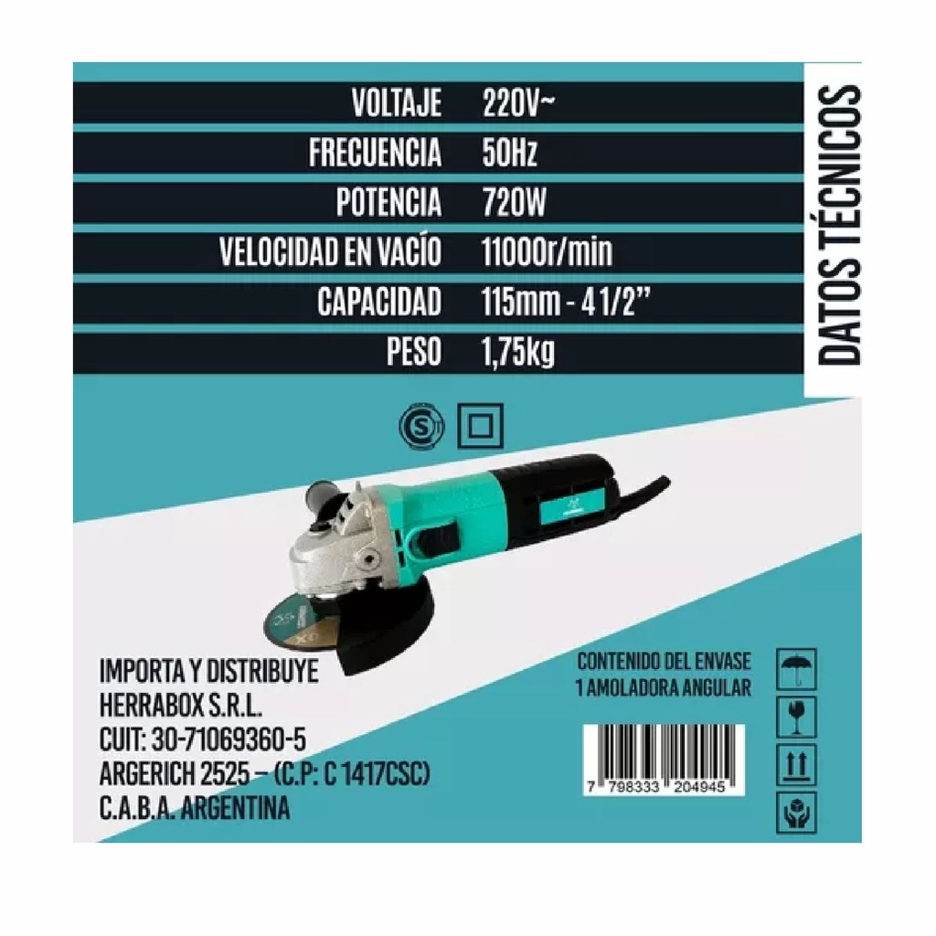 AMOLADORA HERRABOX A-720-115 720W                                                                   