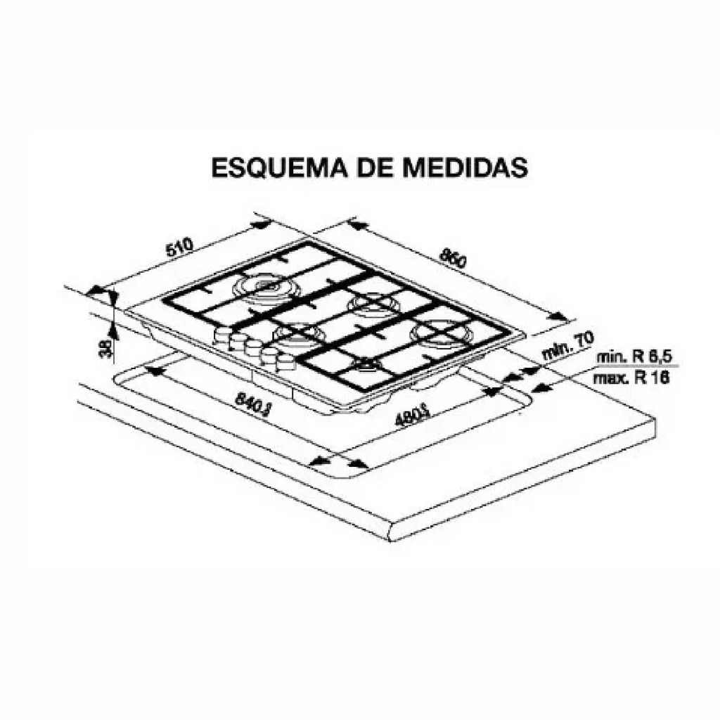 ANAFE WHIRLPOOL GMA9522X GAS NATURAL