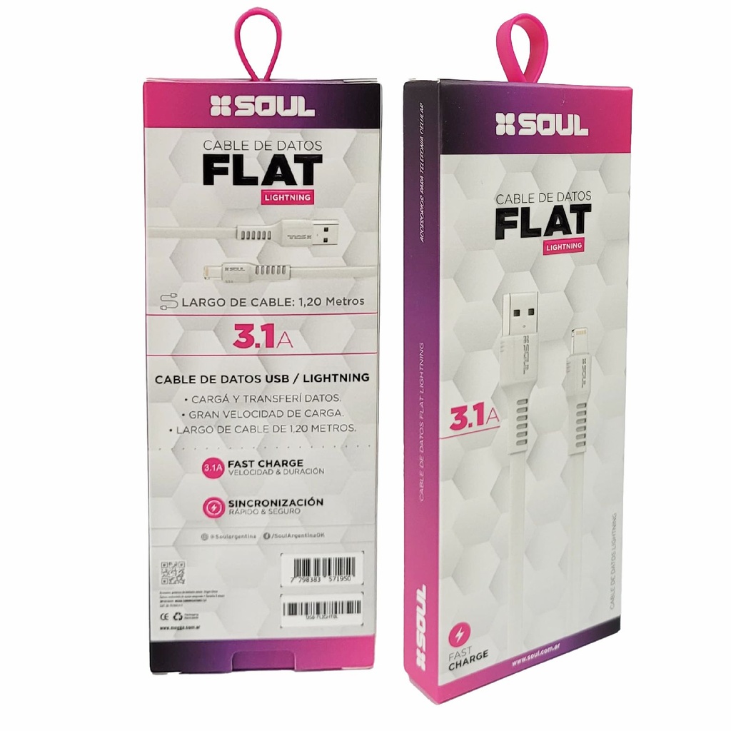 CABLE DE DATOS SOUL FLAT USB-FLIGHTBL LIGHTNING 1.2M