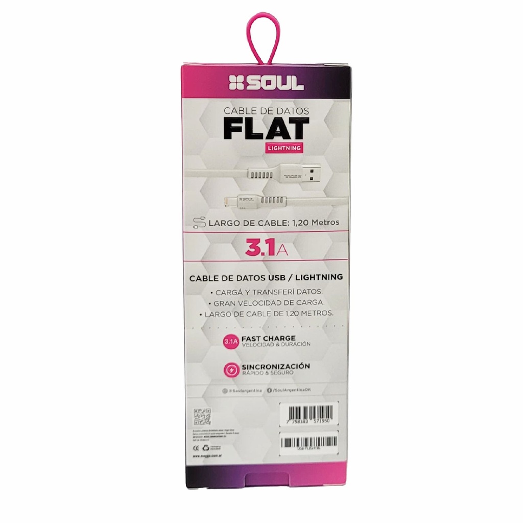 CABLE DE DATOS SOUL FLAT USB-FLIGHTBL LIGHTNING 1.2M