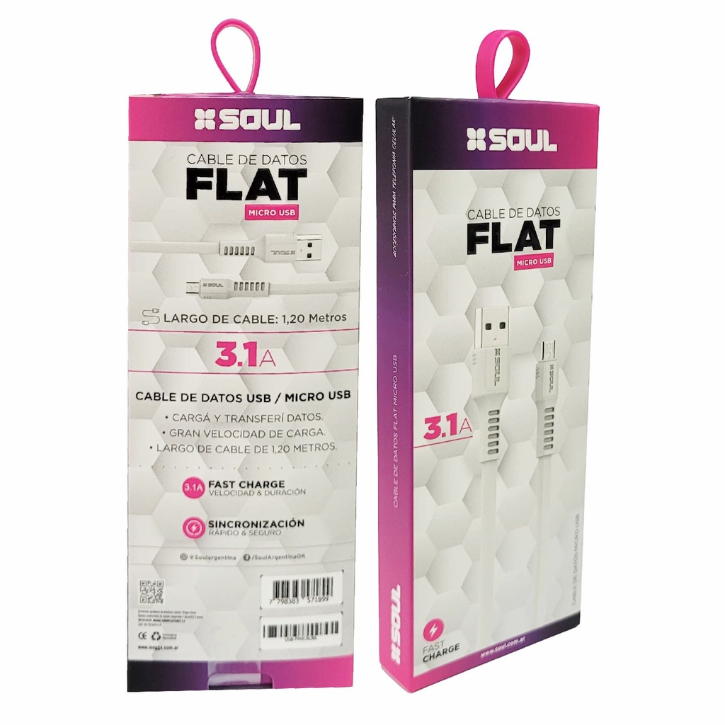 CABLE DE DATOS SOUL FLAT USB-FMICROBL MICRO USB 1.2M