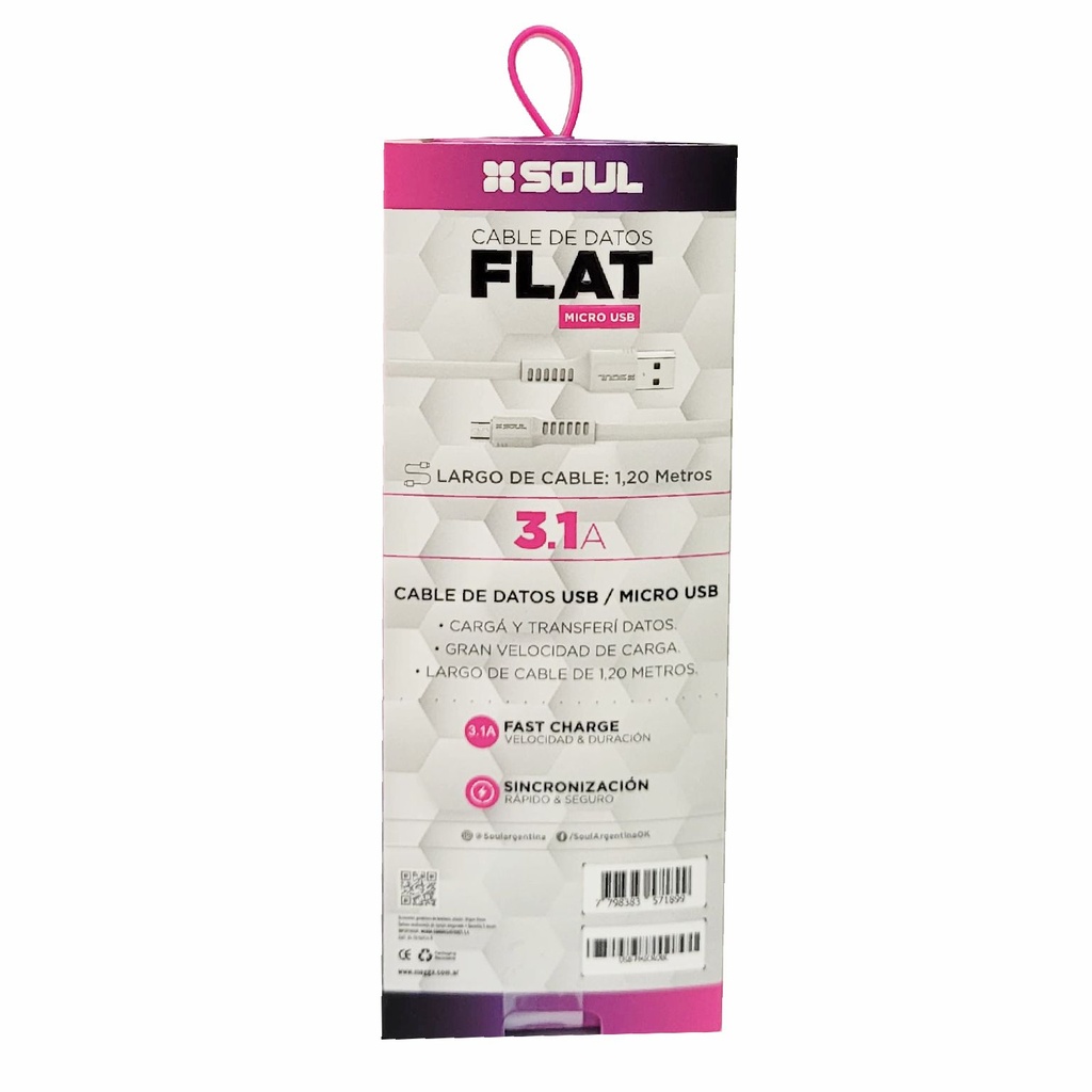 CABLE DE DATOS SOUL FLAT USB-FMICROBL MICRO USB 1.2M
