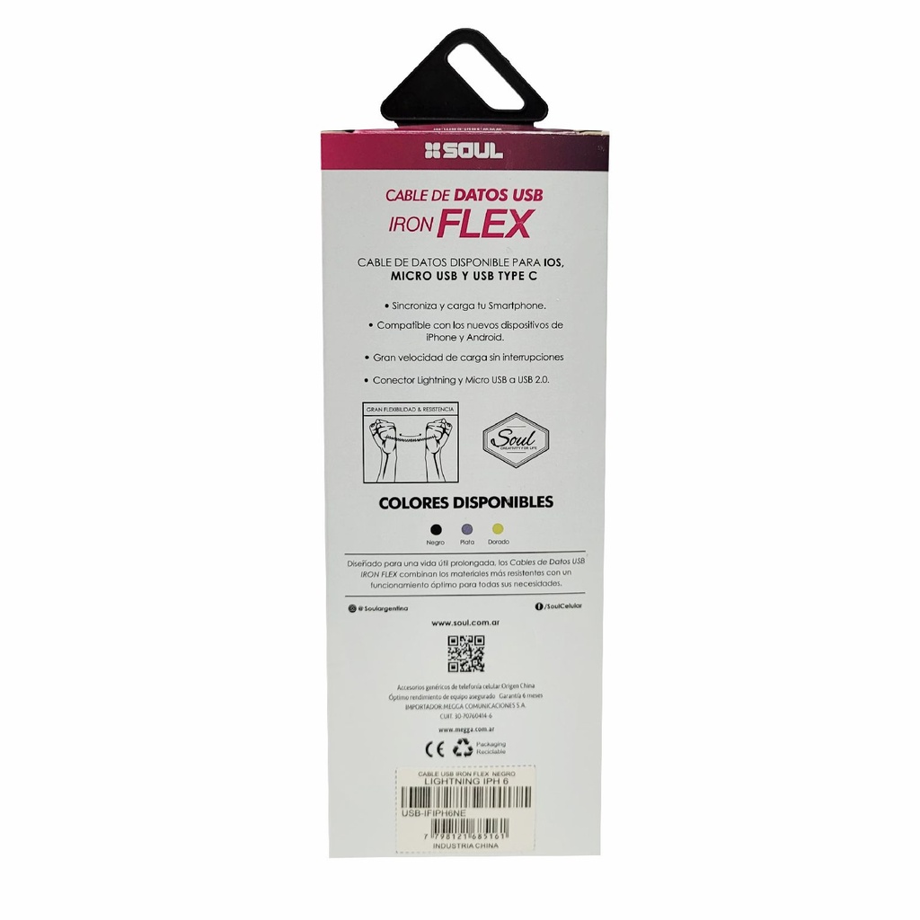 CABLE DE DATOS SOUL IRON FLEX LIGHTNING NEGRO