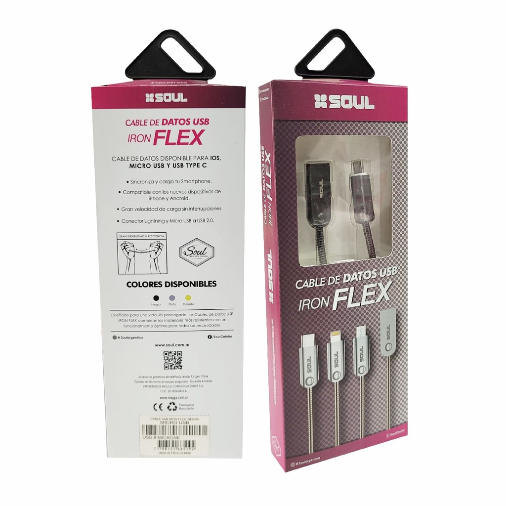 CABLE DE DATOS SOUL IRON FLEX MICRO USB NEGRO