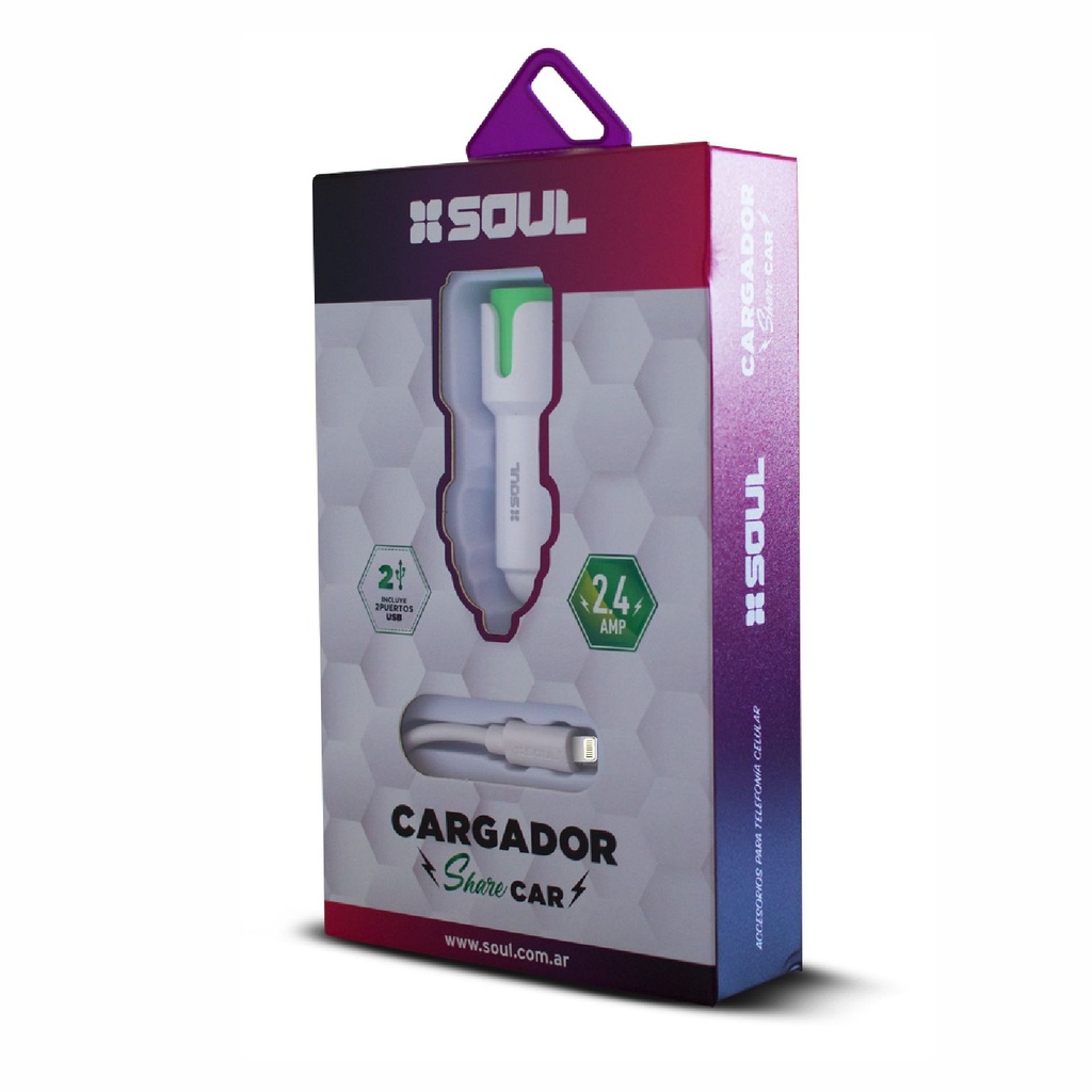 CARGADOR DE AUTO SOUL CAQ-USBDUALL LIGHTNING