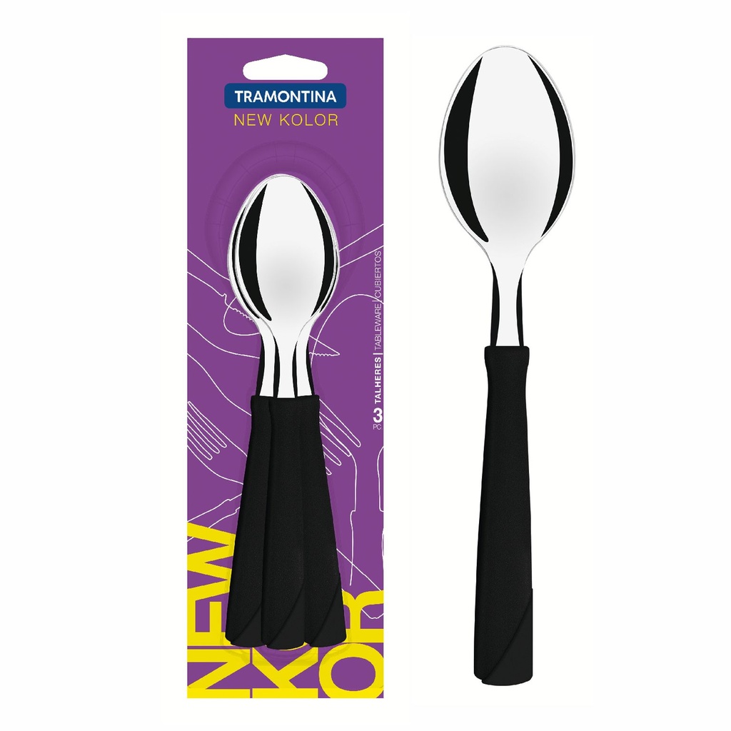 CUCHARA DE MESA TRAMONTINA 23163/300 NEW KOLOR 3PZS NEGRO