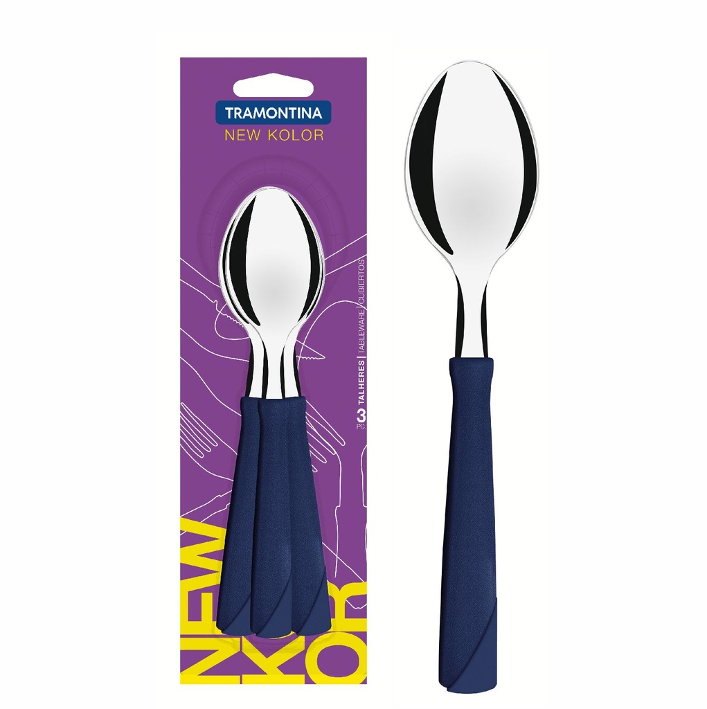 CUCHARA DE MESA TRAMONTINA 23163/310 NEW KOLOR 3PZS AZUL