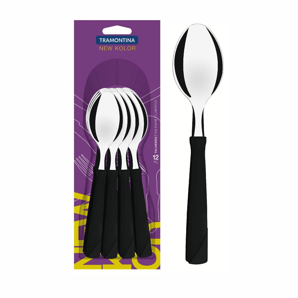 CUCHARA DE MESA TRAMONTINA 23163/900 NEW KOLOR 12PZS NEGRO