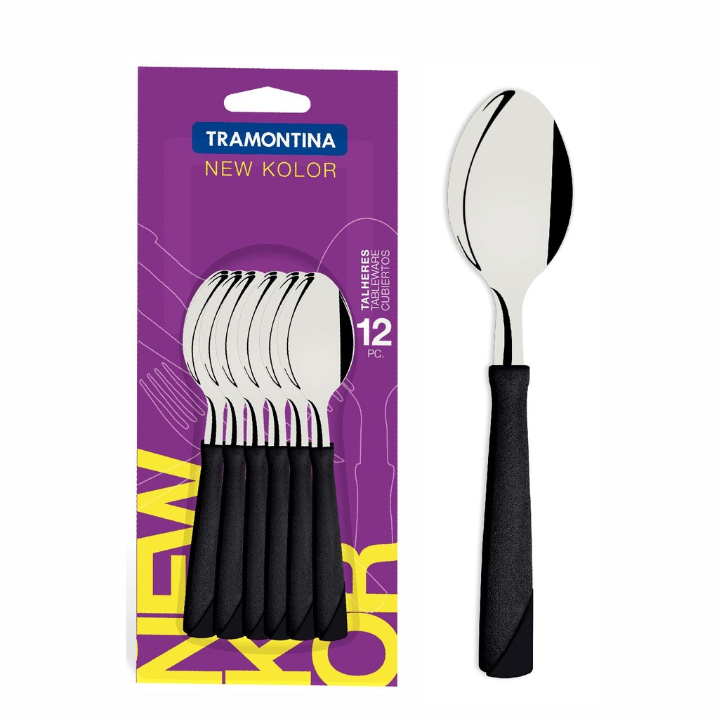 CUCHARA DE TE TRAMONTINA 23167/900 NEW KOLOR 12PZS NEGRO