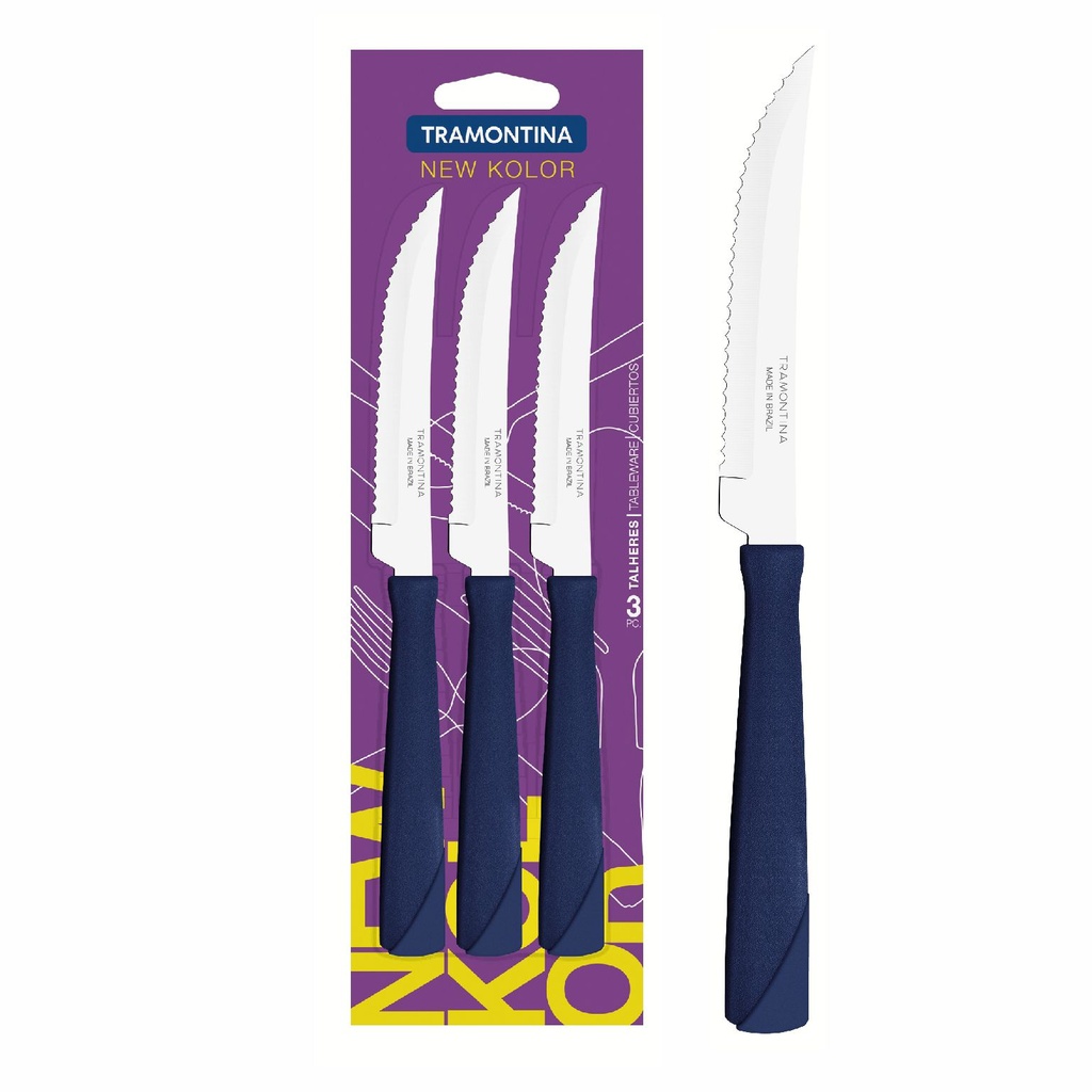 CUCHILLO DE MESA TRAMONTINA 23160/314 NEW KOLOR 3PZS AZUL