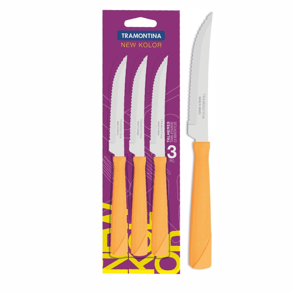 CUCHILLO DE MESA TRAMONTINA 23160/344 NEW KOLOR 3PZS NARANJA