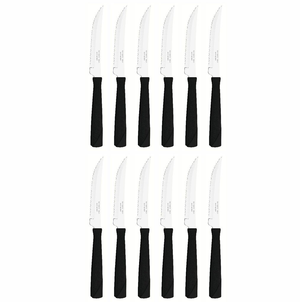 CUCHILLO DE MESA TRAMONTINA 23160/904 NEW KOLOR 12PZS NEGRO