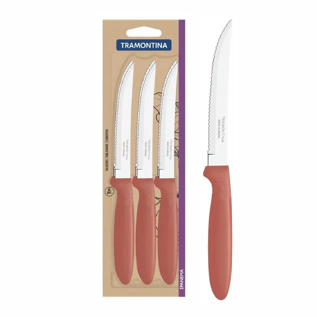 CUCHILLO DE MESA TRAMONTINA 23360/644 IPANEMA 6PZS SALMON
