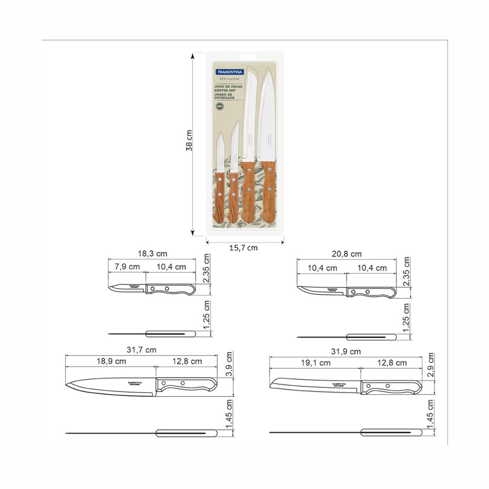 JUEGO DE CUCHILLOS TRAMONTINA 22399/012 DYNAMIC 4PZS