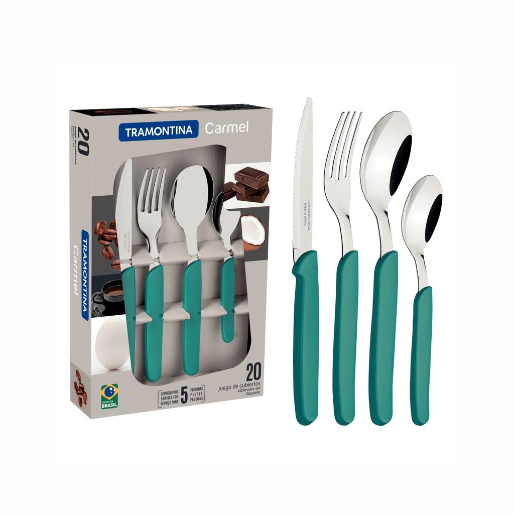 JUEGO DE CUBIERTOS TRAMONTINA 23499/081 CARMEL TURQUESA 20PZS
