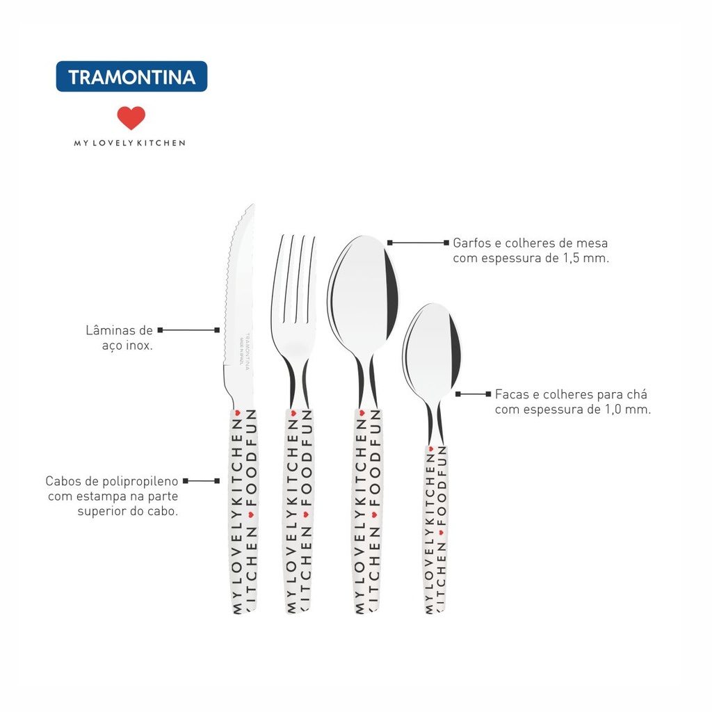 JUEGO DE CUBIERTOS TRAMONTINA 29899/090 MY LOVELY KITCHEN BLANCO 16PZS
