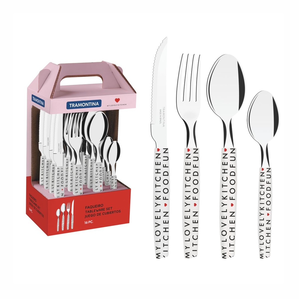 JUEGO DE CUBIERTOS TRAMONTINA 29899/090 MY LOVELY KITCHEN BLANCO 16PZS