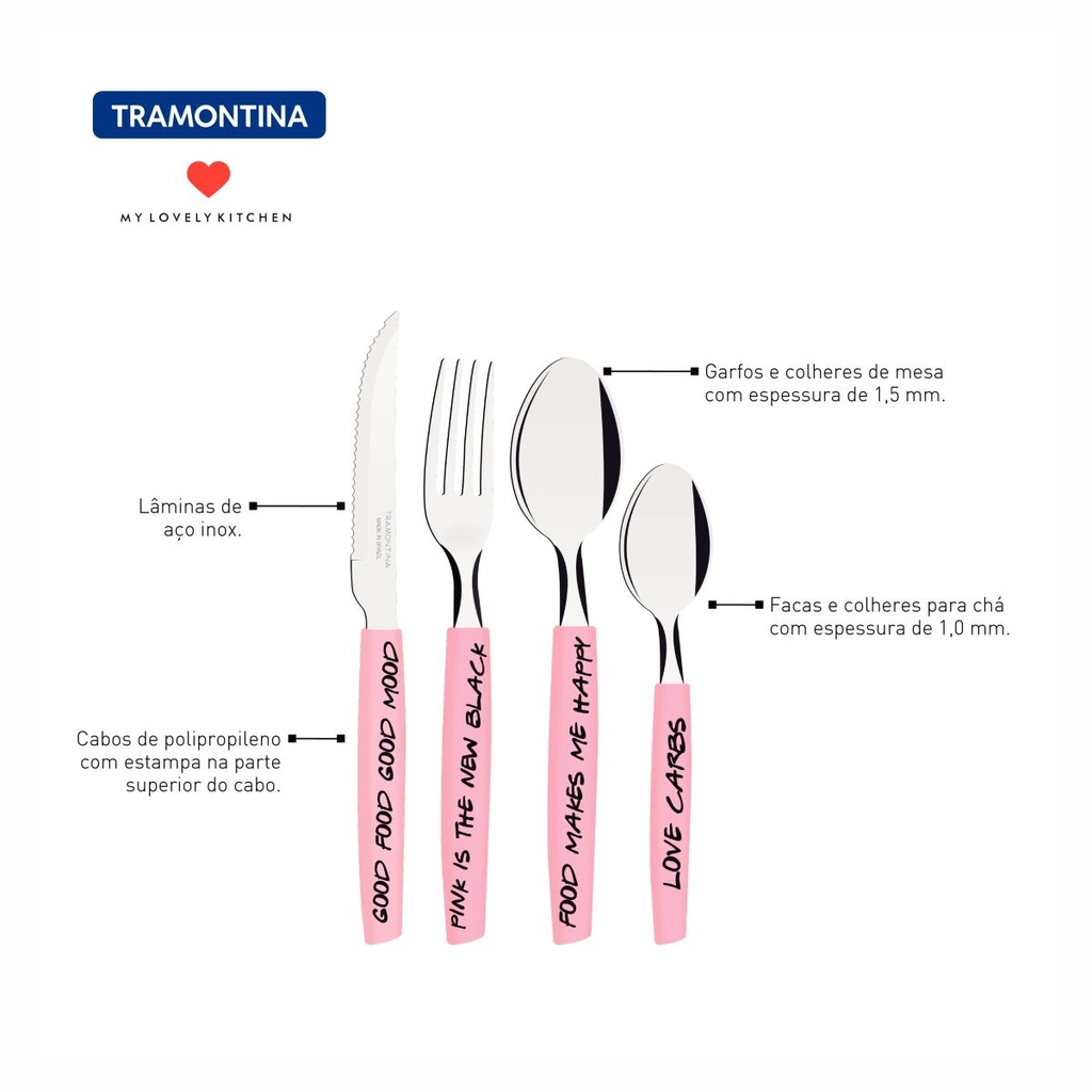 JUEGO DE CUBIERTOS TRAMONTINA 29899/091 MY LOVELY KITCHEN ROSA 16PZS