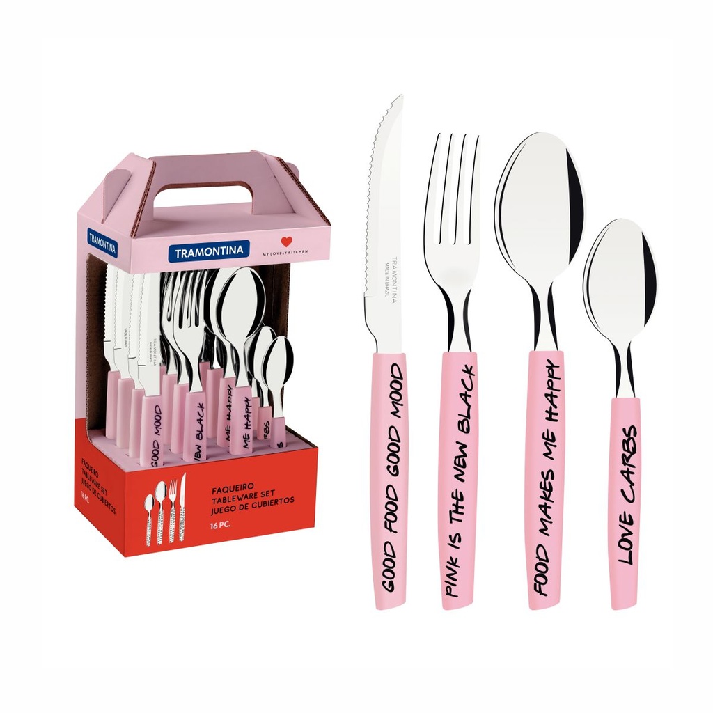 JUEGO DE CUBIERTOS TRAMONTINA 29899/091 MY LOVELY KITCHEN ROSA 16PZS