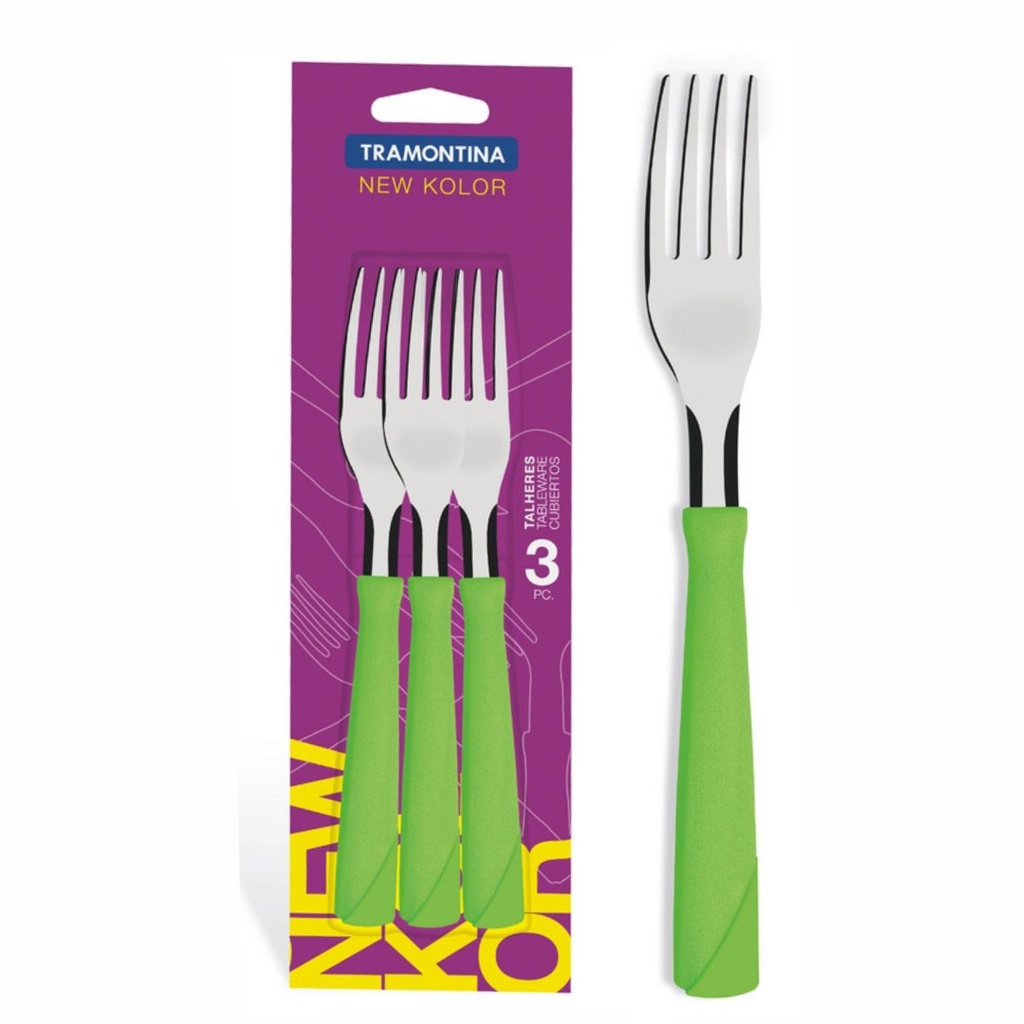 TENEDOR DE MESA TRAMONTINA 23162/320 NEW KOLOR VERDE 3PZS