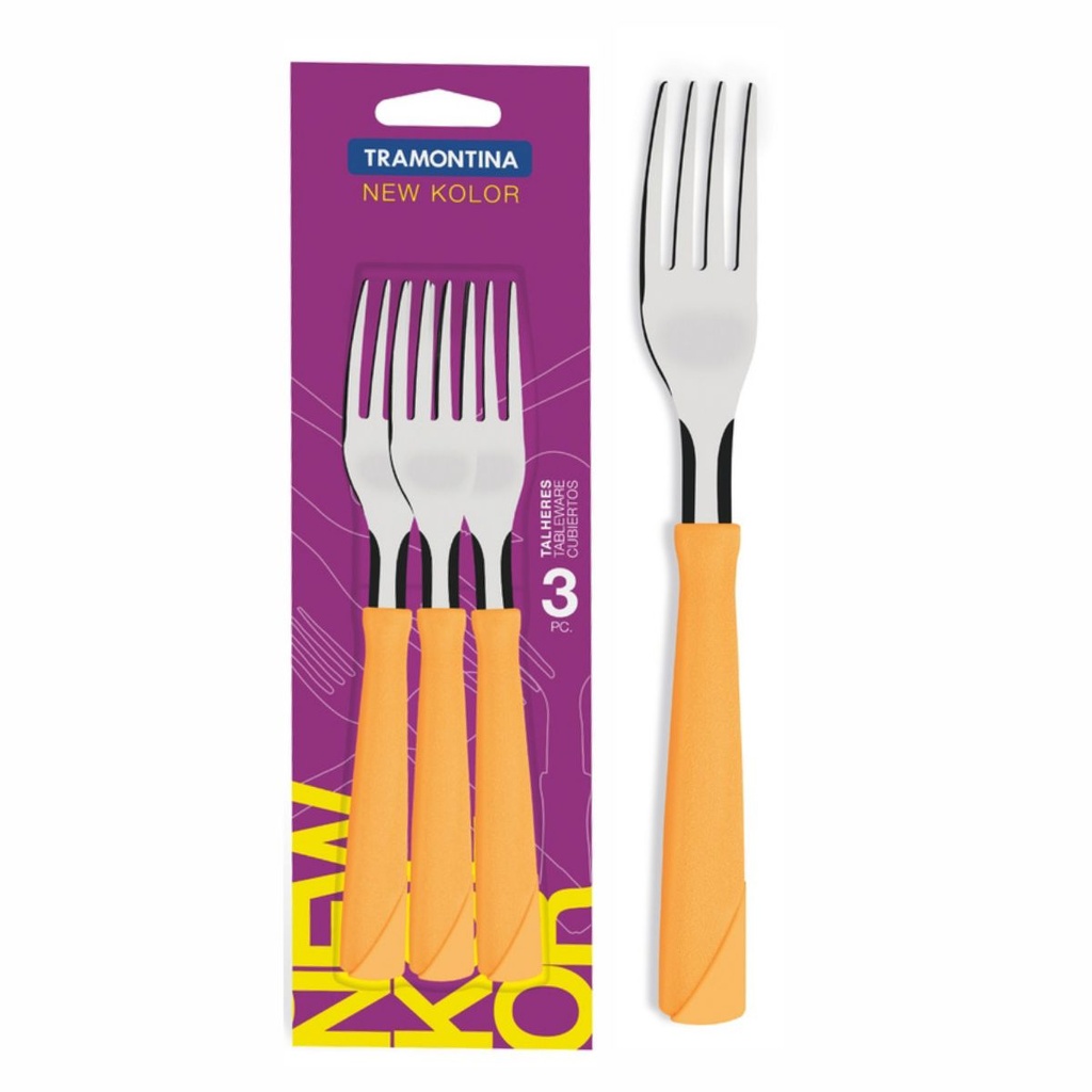 TENEDOR DE MESA TRAMONTINA 23162/340 NEW KOLOR NARANJA 3PZS