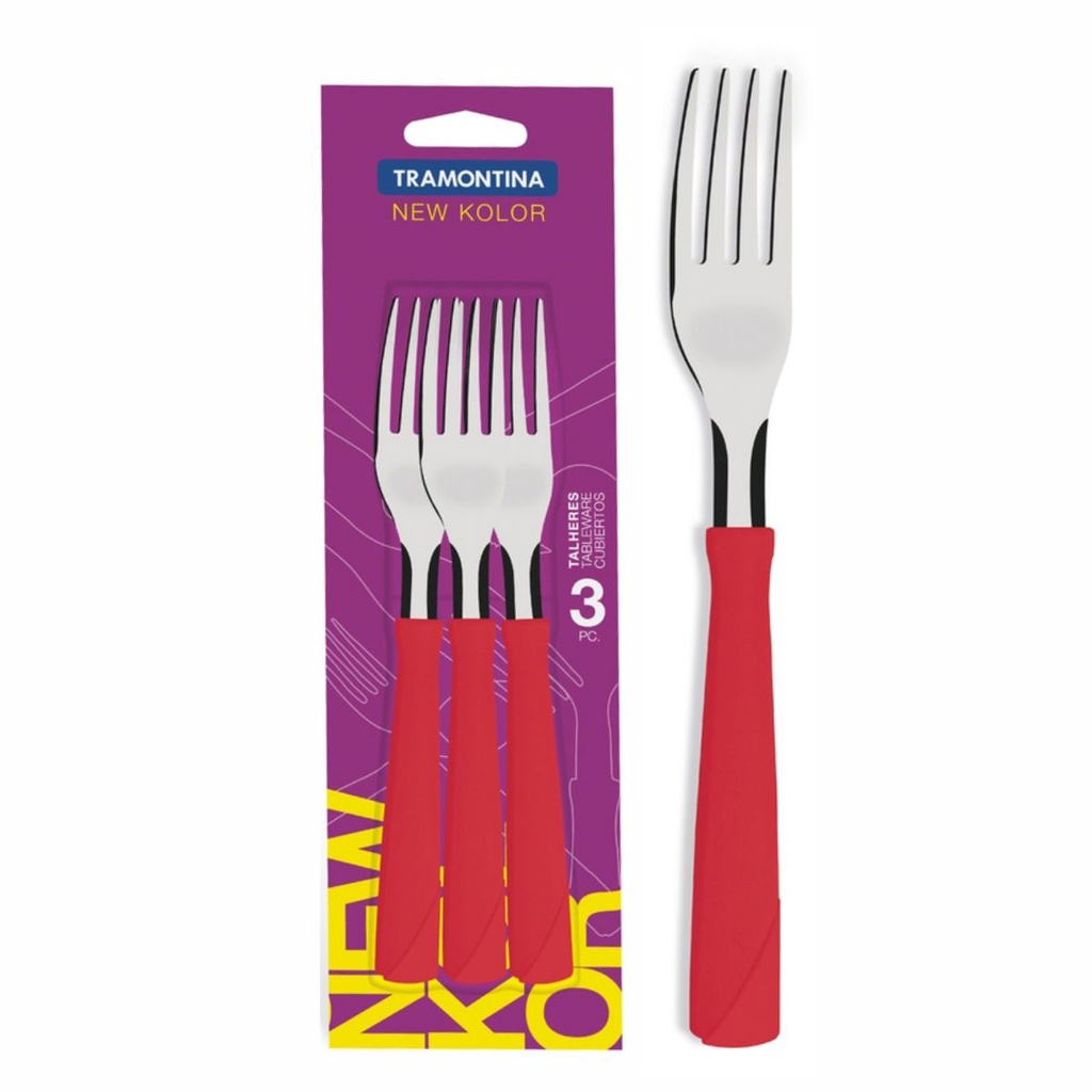 TENEDOR DE MESA TRAMONTINA 23162/370 NEW KOLOR ROJO 3PZS