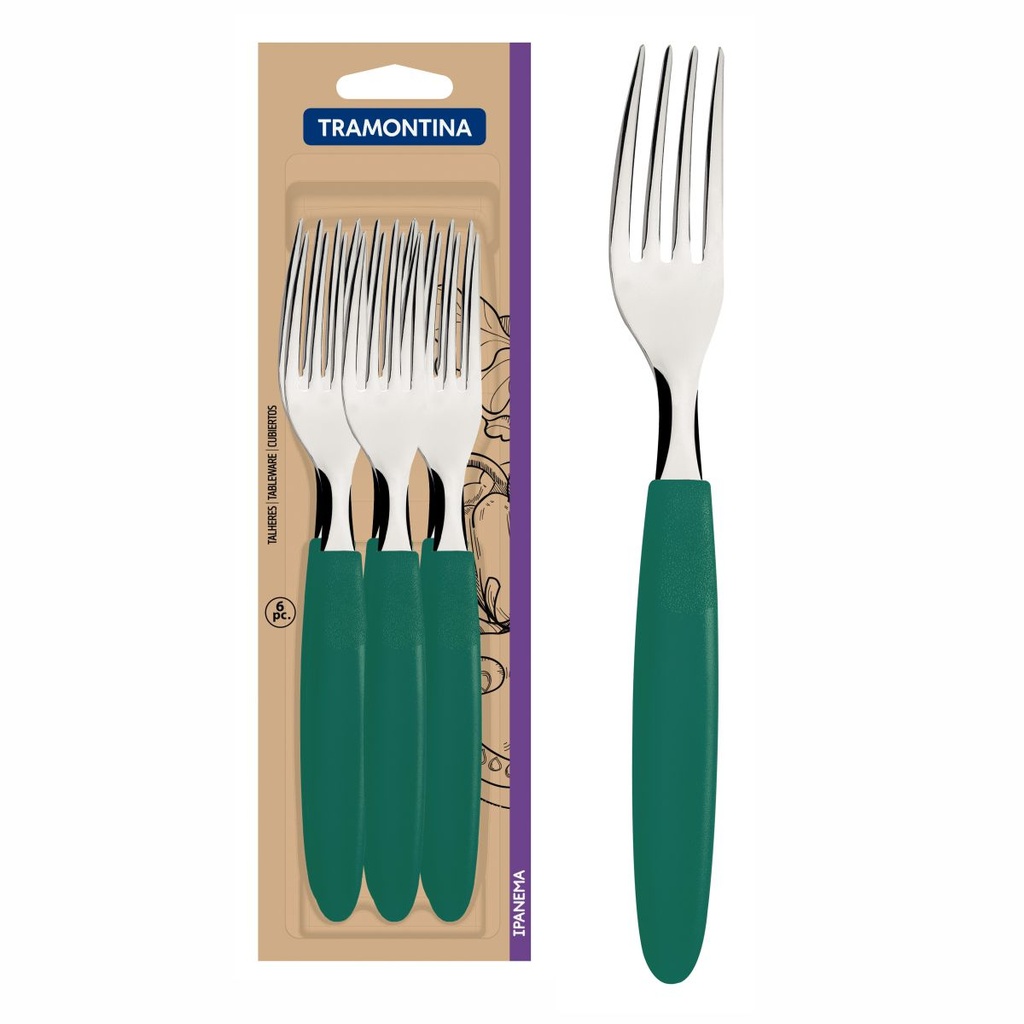 TENEDOR DE MESA TRAMONTINA 23362/622 IPANEMA VERDE 6PZS