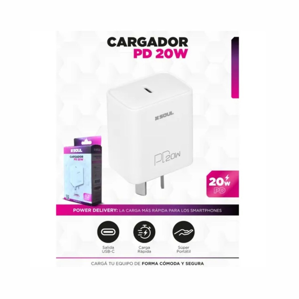 CARGADOR USB SOUL CVQ-PD20W QC 20w SIN CABLE