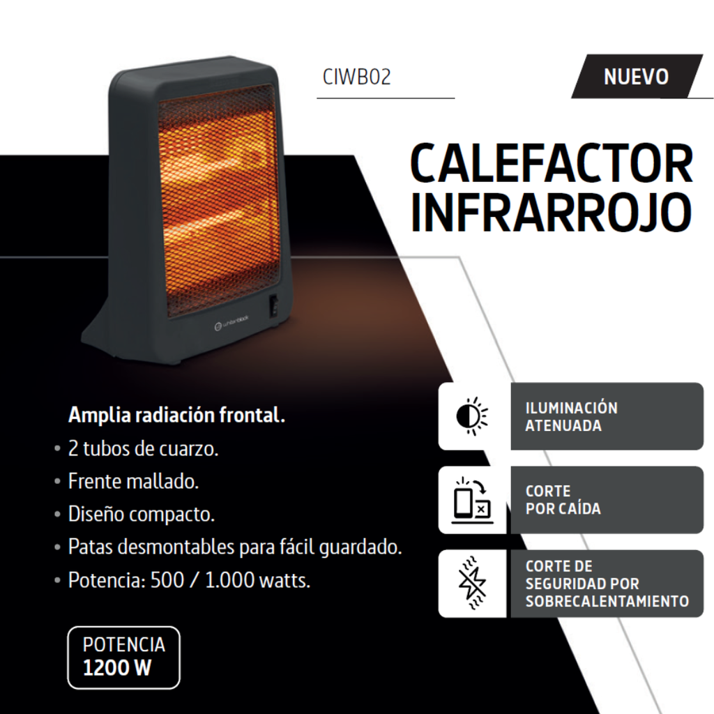 CALEFACTOR WHITENBLACK WBCIWB02 INFRAROJO 2 TUBOS