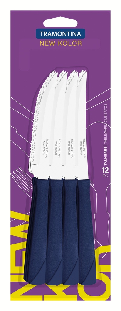 JUEGO CUCHILLOS P/ASADO TRAMONTINA 23160/914 NEW KOLOR 12PZS AZUL