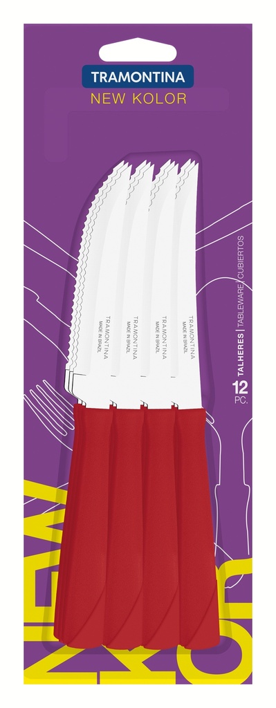 JUEGO CUCHILLOS P/ASADO TRAMONTINA 23160/974 NEW KOLOR 12PZS