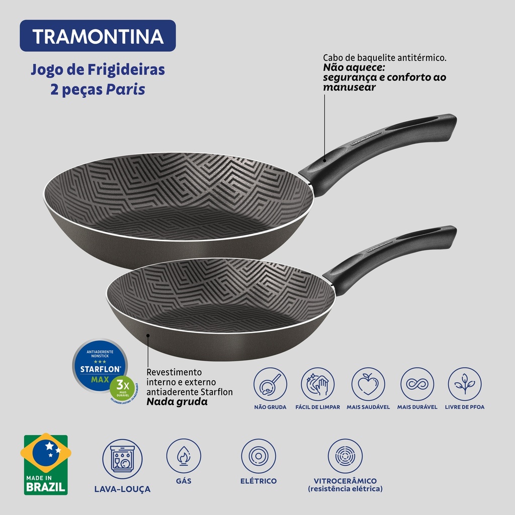 JUEGO DE SARTENES TRAMONTINA 28599/600 PARIS 2PZS