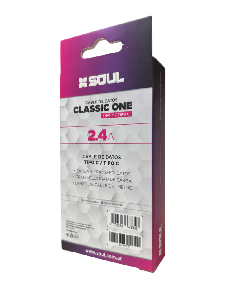 CABLE DE DATOS SOUL CLASSIC ONE USB-ONETT TC-TC 1M 60w