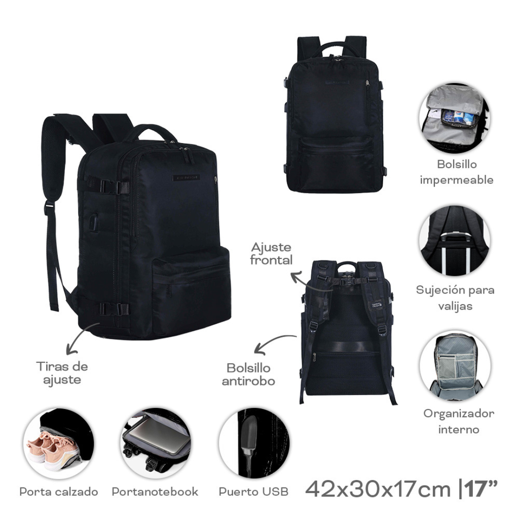 MOCHILA DE VIAJE TRAVEL TECH 16957 NEGRO