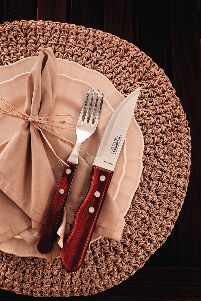 TENEDOR P/ASADO TRAMONTINA 21136/070  JUMBO POLYWOOD 12PZS ROJO