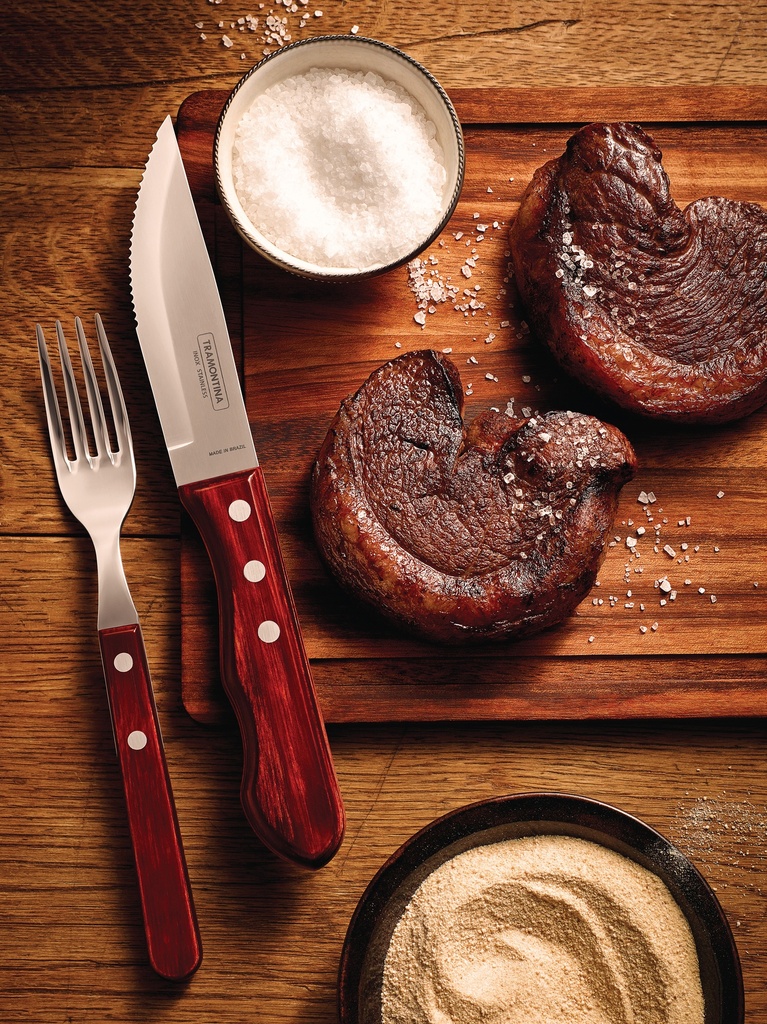 TENEDOR P/ASADO TRAMONTINA 21136/070  JUMBO POLYWOOD 12PZS ROJO