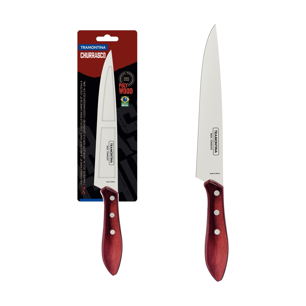 CUCHILLO DE COCINA TRAMONTINA 21190/178  POLYWOOD ROJO 8"