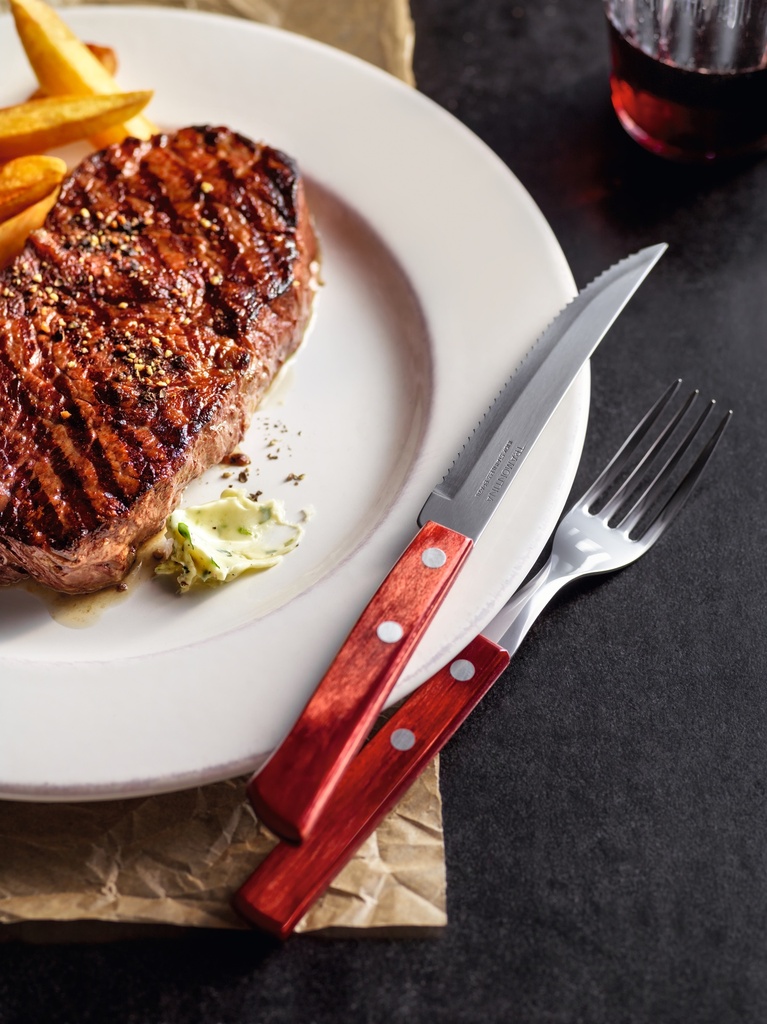 CUCHILLO P/ASADO TRAMONTINA 21199/764 5 POLYWOOD 60PZS ROJO