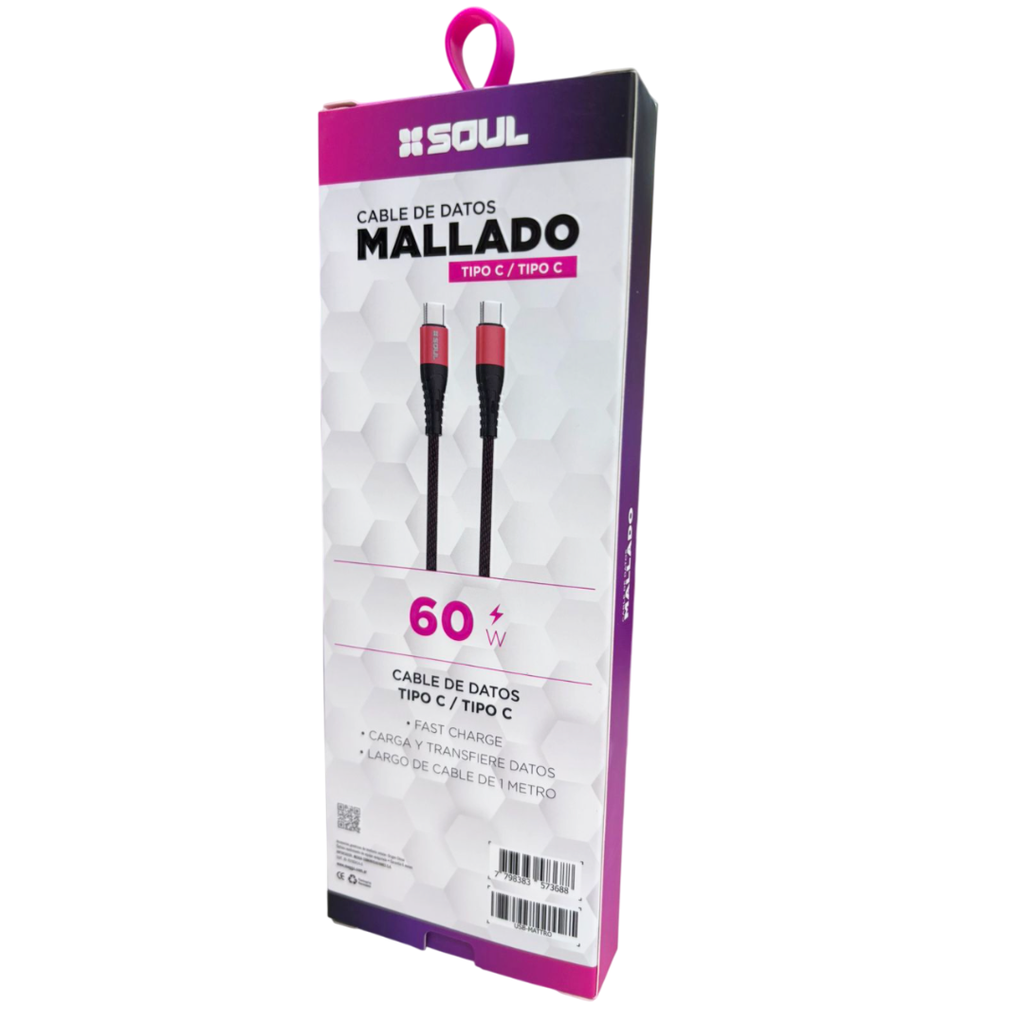 CABLE DE DATOS SOUL MALLADO USB-MATTRO USB-C / USB-C 60w