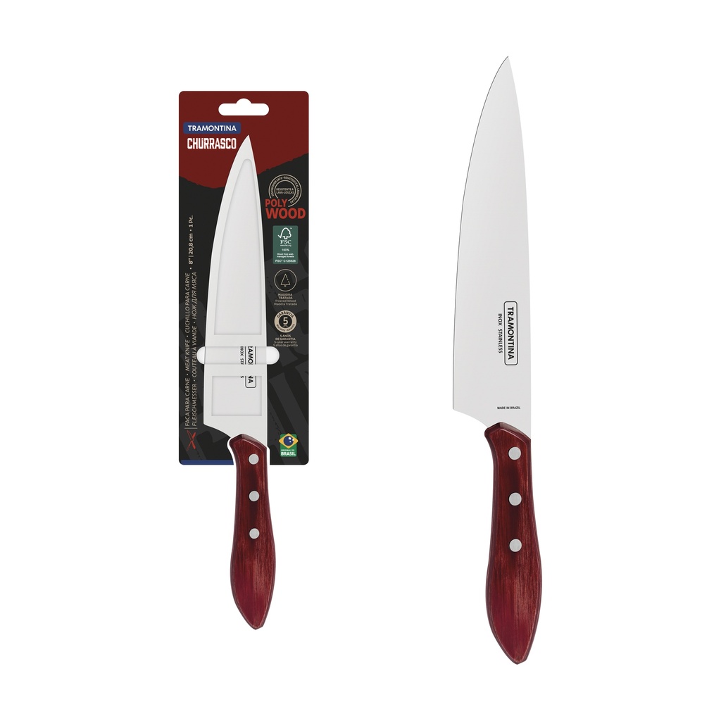 CUCHILLO PARA CARNE TRAMONTINA 21189/178  POLYWOOD ROJO 8"