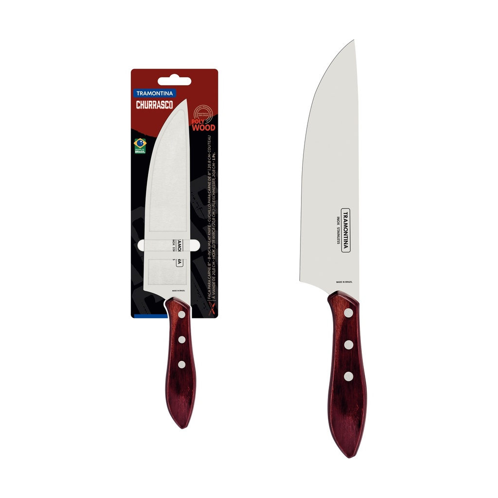 CUCHILLO PARA CARNE TRAMONTINA 21191/178  POLYWOOD ROJO 8"
