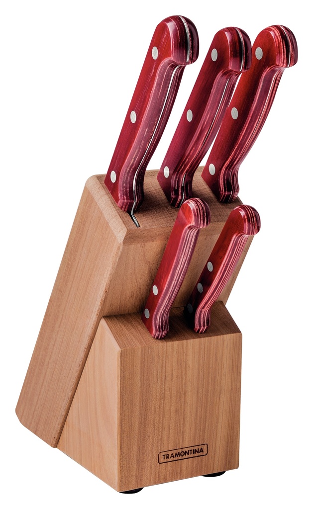 JUEGO CUCHILLOS TRAMONTINA 21199/783 POLYWOOD 6PZS CON TACO MADERA ROJO