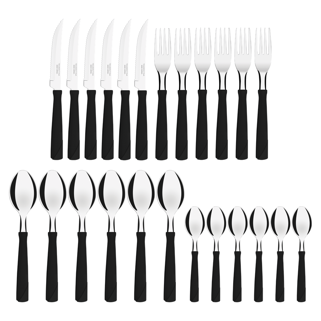 JUEGO DE CUBIERTOS TRAMONTINA 23198/094 NEW KOLOR 24PZS NEGRO