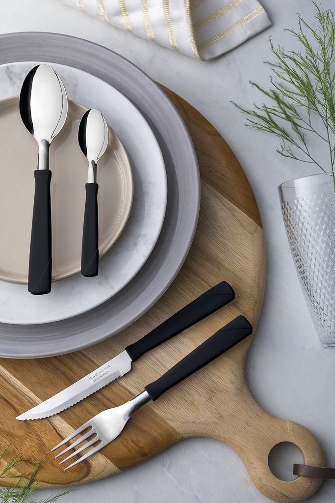 JUEGO DE CUBIERTOS TRAMONTINA 23198/094 NEW KOLOR 24PZS NEGRO